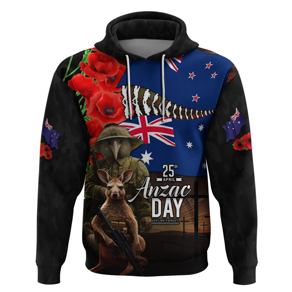 New Zealand and Australia ANZAC Day Hoodie National Flag mix Kiwi Bird and Kangaroo Soldier Style