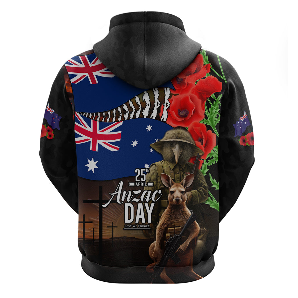 New Zealand and Australia ANZAC Day Hoodie National Flag mix Kiwi Bird and Kangaroo Soldier Style