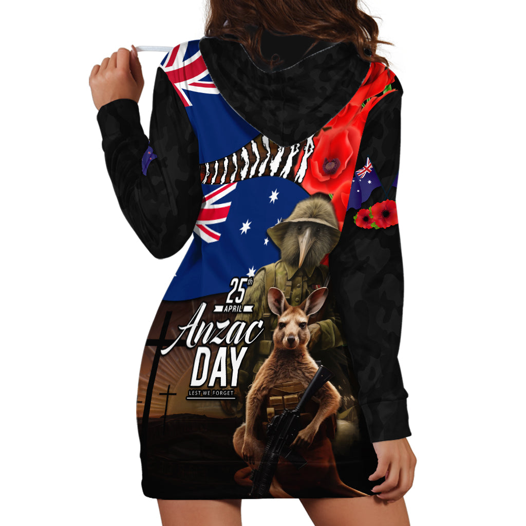 New Zealand and Australia ANZAC Day Hoodie Dress National Flag mix Kiwi Bird and Kangaroo Soldier Style