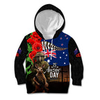 New Zealand and Australia ANZAC Day Kid Hoodie National Flag mix Kiwi Bird and Kangaroo Soldier Style