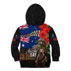 New Zealand and Australia ANZAC Day Kid Hoodie National Flag mix Kiwi Bird and Kangaroo Soldier Style