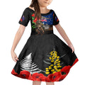 New Zealand and Australia ANZAC Day Kid Short Sleeve Dress National Flag mix Kiwi Bird and Kangaroo Soldier Style