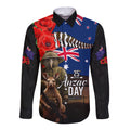 New Zealand and Australia ANZAC Day Long Sleeve Button Shirt National Flag mix Kiwi Bird and Kangaroo Soldier Style