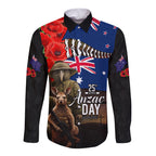 New Zealand and Australia ANZAC Day Long Sleeve Button Shirt National Flag mix Kiwi Bird and Kangaroo Soldier Style