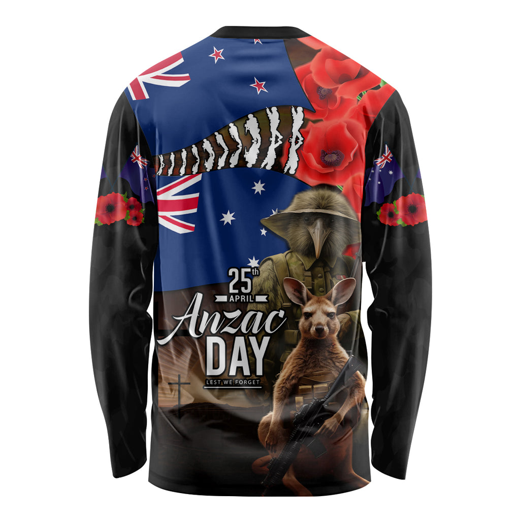 New Zealand and Australia ANZAC Day Long Sleeve Shirt National Flag mix Kiwi Bird and Kangaroo Soldier Style