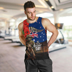 New Zealand and Australia ANZAC Day Men Tank Top National Flag mix Kiwi Bird and Kangaroo Soldier Style
