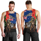 New Zealand and Australia ANZAC Day Men Tank Top National Flag mix Kiwi Bird and Kangaroo Soldier Style