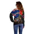 New Zealand and Australia ANZAC Day Off Shoulder Sweater National Flag mix Kiwi Bird and Kangaroo Soldier Style