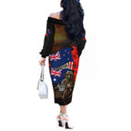 New Zealand and Australia ANZAC Day Off The Shoulder Long Sleeve Dress National Flag mix Kiwi Bird and Kangaroo Soldier Style