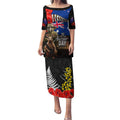 New Zealand and Australia ANZAC Day Puletasi National Flag mix Kiwi Bird and Kangaroo Soldier Style