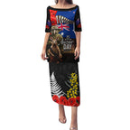 New Zealand and Australia ANZAC Day Puletasi National Flag mix Kiwi Bird and Kangaroo Soldier Style