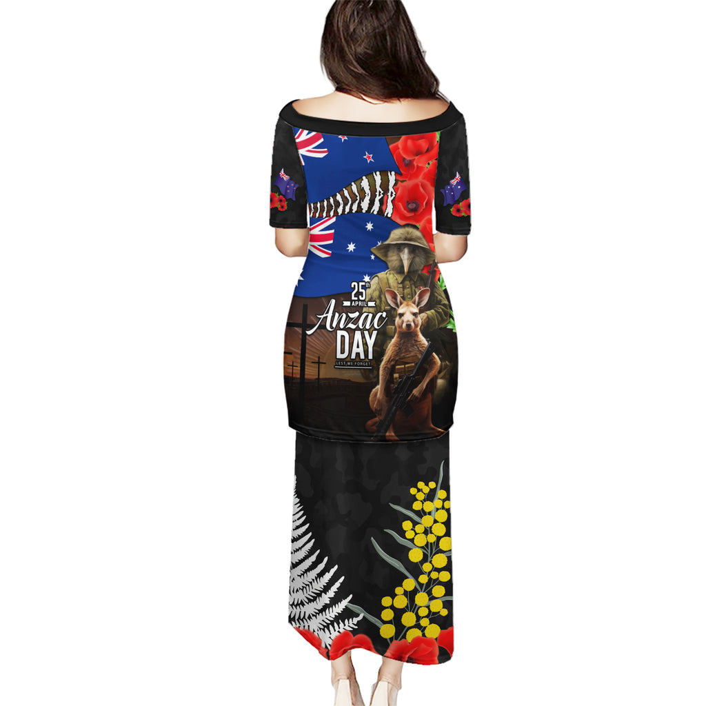 New Zealand and Australia ANZAC Day Puletasi National Flag mix Kiwi Bird and Kangaroo Soldier Style