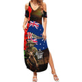 New Zealand and Australia ANZAC Day Summer Maxi Dress National Flag mix Kiwi Bird and Kangaroo Soldier Style