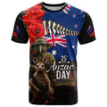 New Zealand and Australia ANZAC Day T Shirt National Flag mix Kiwi Bird and Kangaroo Soldier Style
