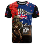 New Zealand and Australia ANZAC Day T Shirt National Flag mix Kiwi Bird and Kangaroo Soldier Style