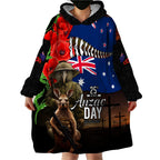 New Zealand and Australia ANZAC Day Wearable Blanket Hoodie National Flag mix Kiwi Bird and Kangaroo Soldier Style