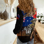 New Zealand and Australia ANZAC Day Women Casual Shirt National Flag mix Kiwi Bird and Kangaroo Soldier Style