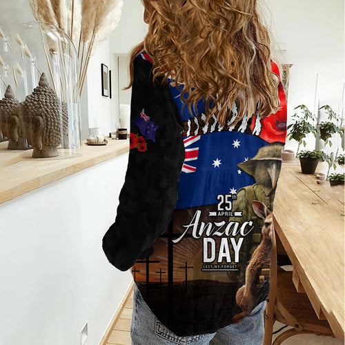 New Zealand and Australia ANZAC Day Women Casual Shirt National Flag mix Kiwi Bird and Kangaroo Soldier Style