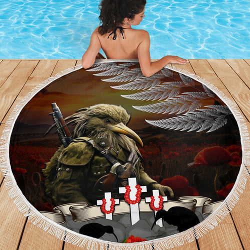 New Zealand ANZAC Day Beach Blanket The Ode of Remembrance and Silver Fern