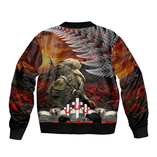 New Zealand ANZAC Day Bomber Jacket The Ode of Remembrance and Silver Fern