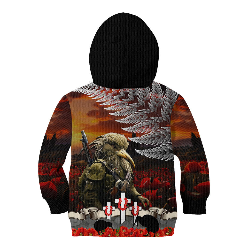New Zealand ANZAC Day Kid Hoodie The Ode of Remembrance and Silver Fern