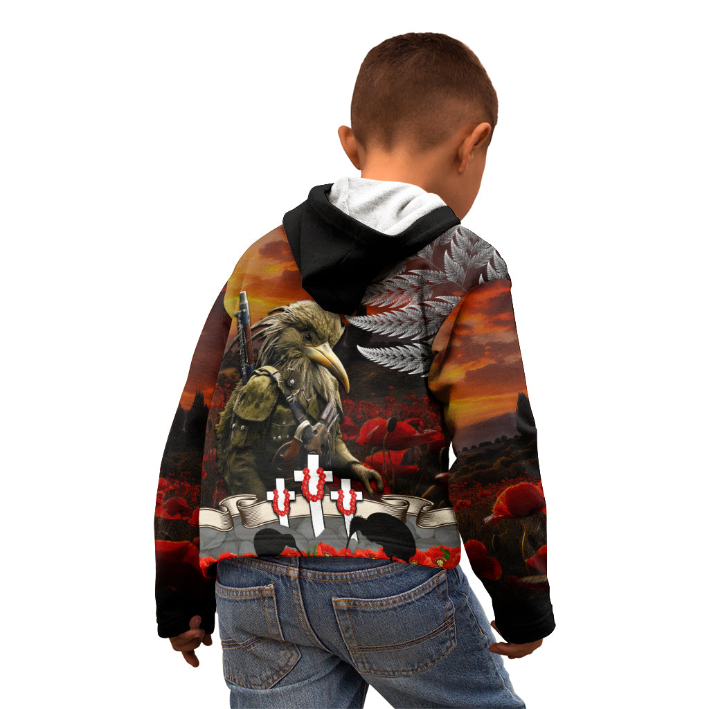 New Zealand ANZAC Day Kid Hoodie The Ode of Remembrance and Silver Fern