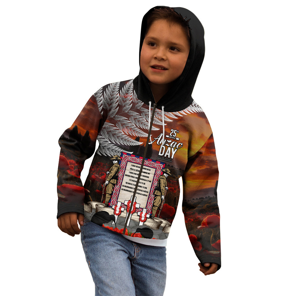 New Zealand ANZAC Day Kid Hoodie The Ode of Remembrance and Silver Fern
