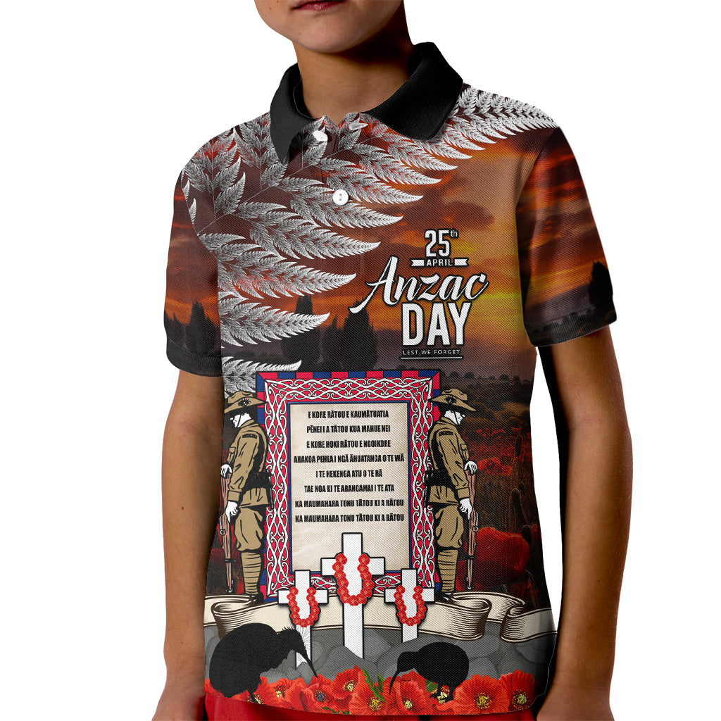 New Zealand ANZAC Day Kid Polo Shirt The Ode of Remembrance and Silver Fern