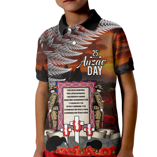 New Zealand ANZAC Day Kid Polo Shirt The Ode of Remembrance and Silver Fern