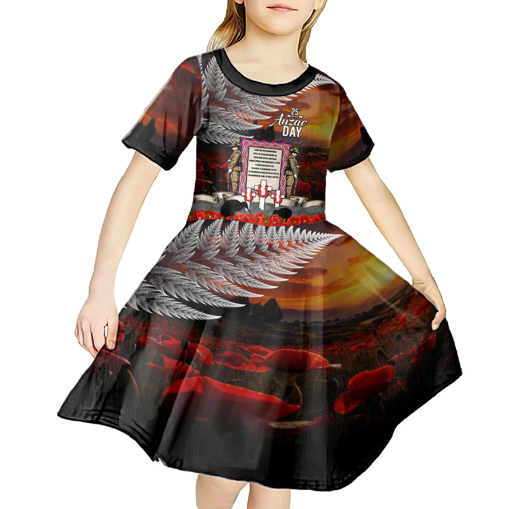 New Zealand ANZAC Day Kid Short Sleeve Dress The Ode of Remembrance and Silver Fern