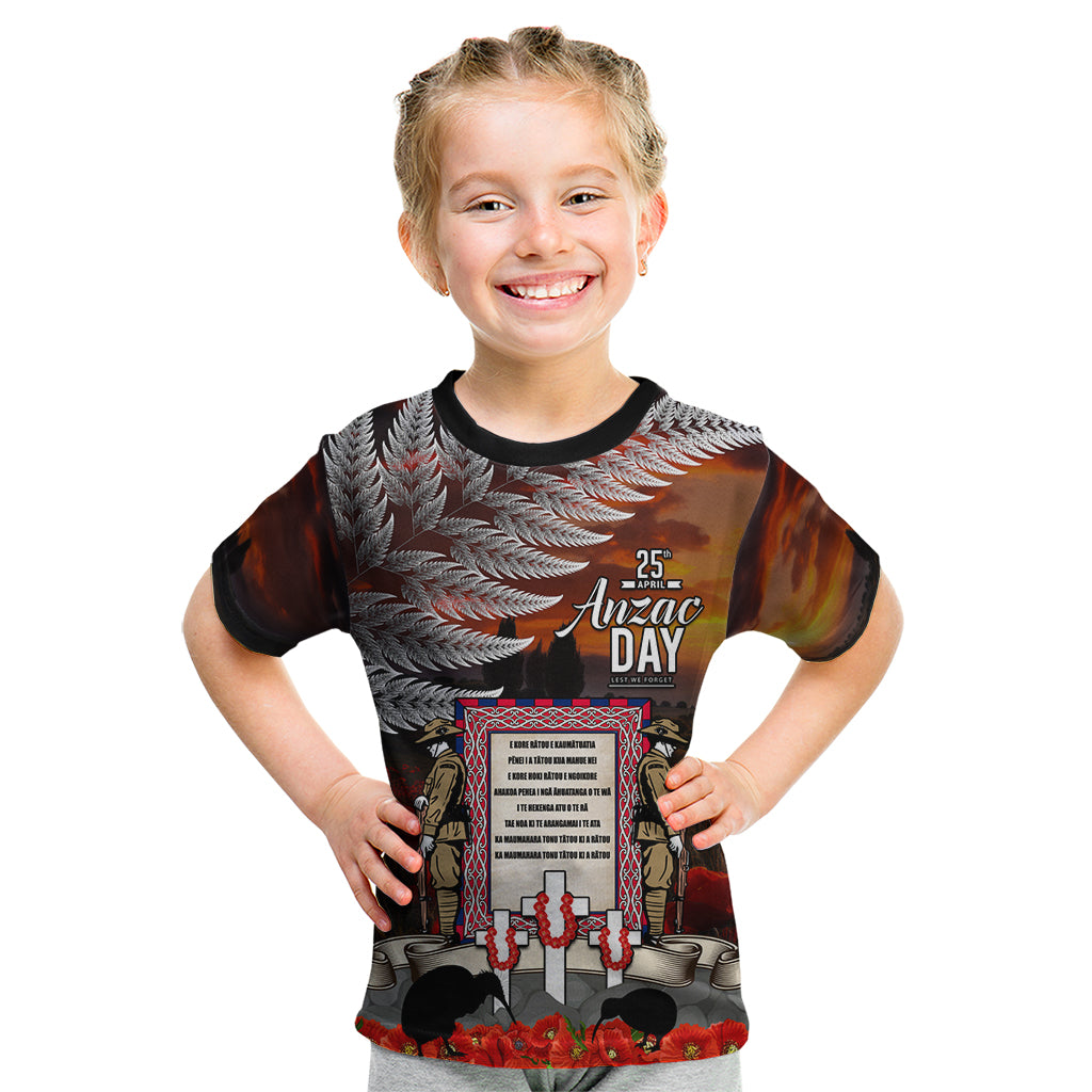 New Zealand ANZAC Day Kid T Shirt The Ode of Remembrance and Silver Fern