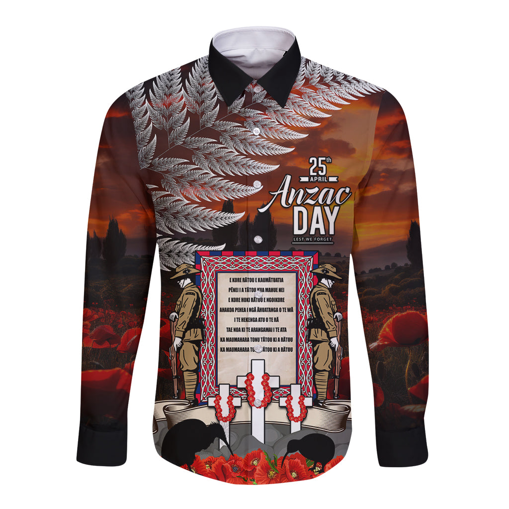 New Zealand ANZAC Day Long Sleeve Button Shirt The Ode of Remembrance and Silver Fern