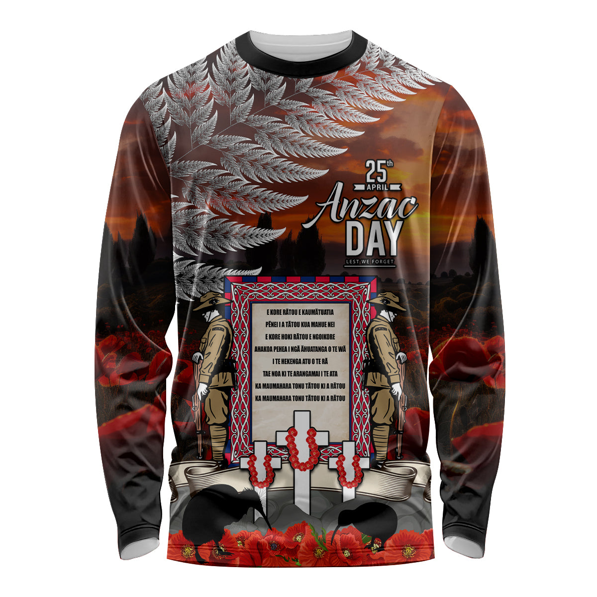 New Zealand ANZAC Day Long Sleeve Shirt The Ode of Remembrance and Silver Fern