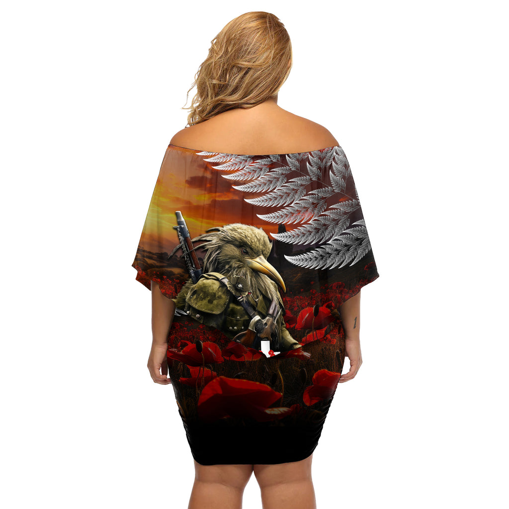 New Zealand ANZAC Day Off Shoulder Short Dress The Ode of Remembrance and Silver Fern