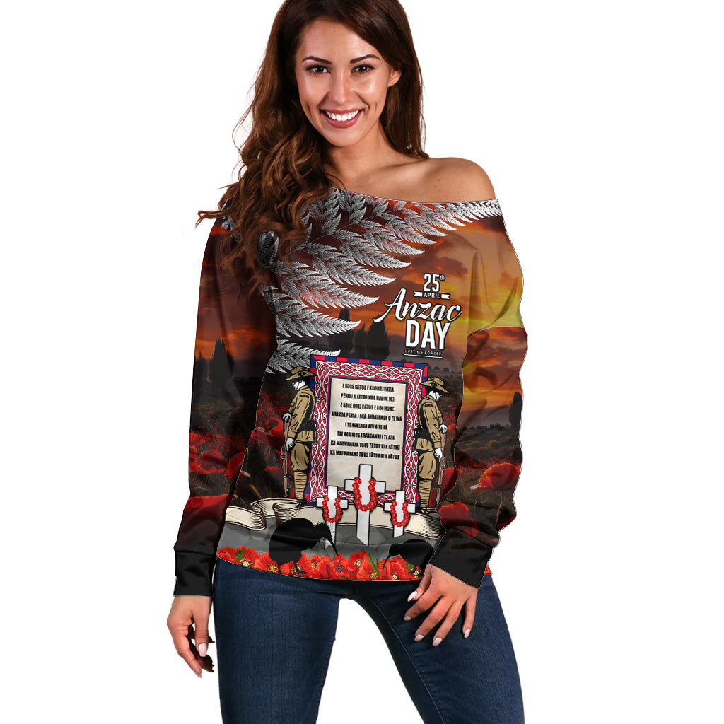 New Zealand ANZAC Day Off Shoulder Sweater The Ode of Remembrance and Silver Fern