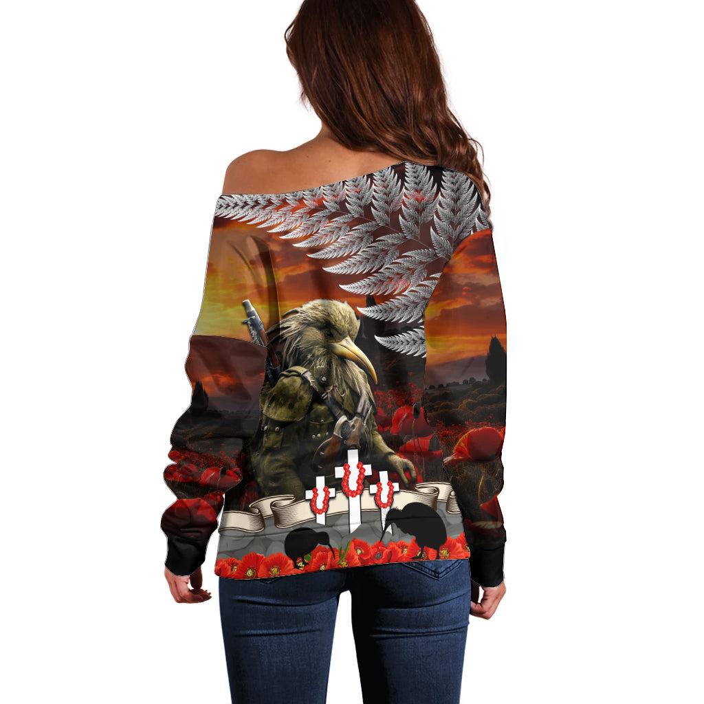 New Zealand ANZAC Day Off Shoulder Sweater The Ode of Remembrance and Silver Fern