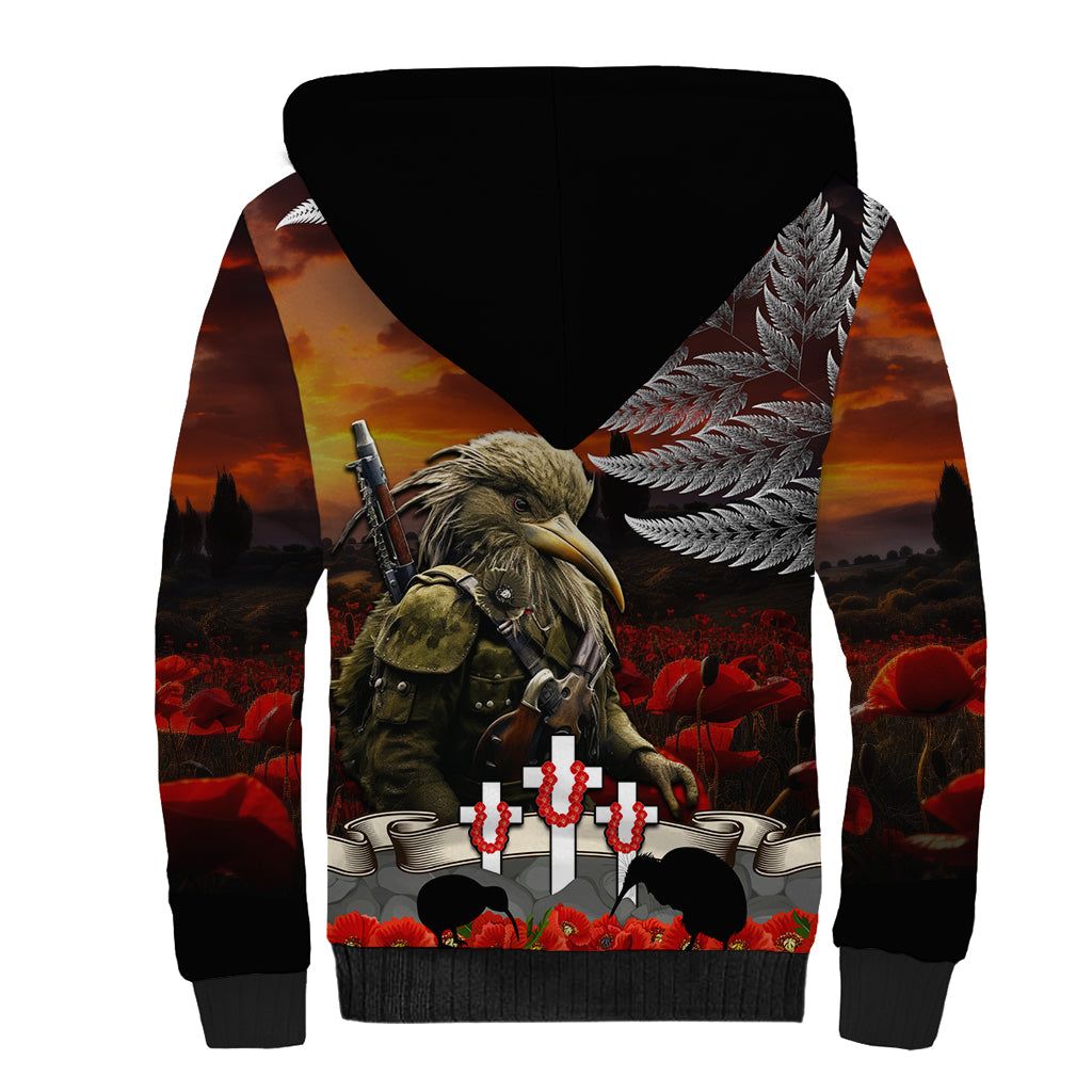 New Zealand ANZAC Day Sherpa Hoodie The Ode of Remembrance and Silver Fern