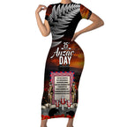 New Zealand ANZAC Day Short Sleeve Bodycon Dress The Ode of Remembrance and Silver Fern