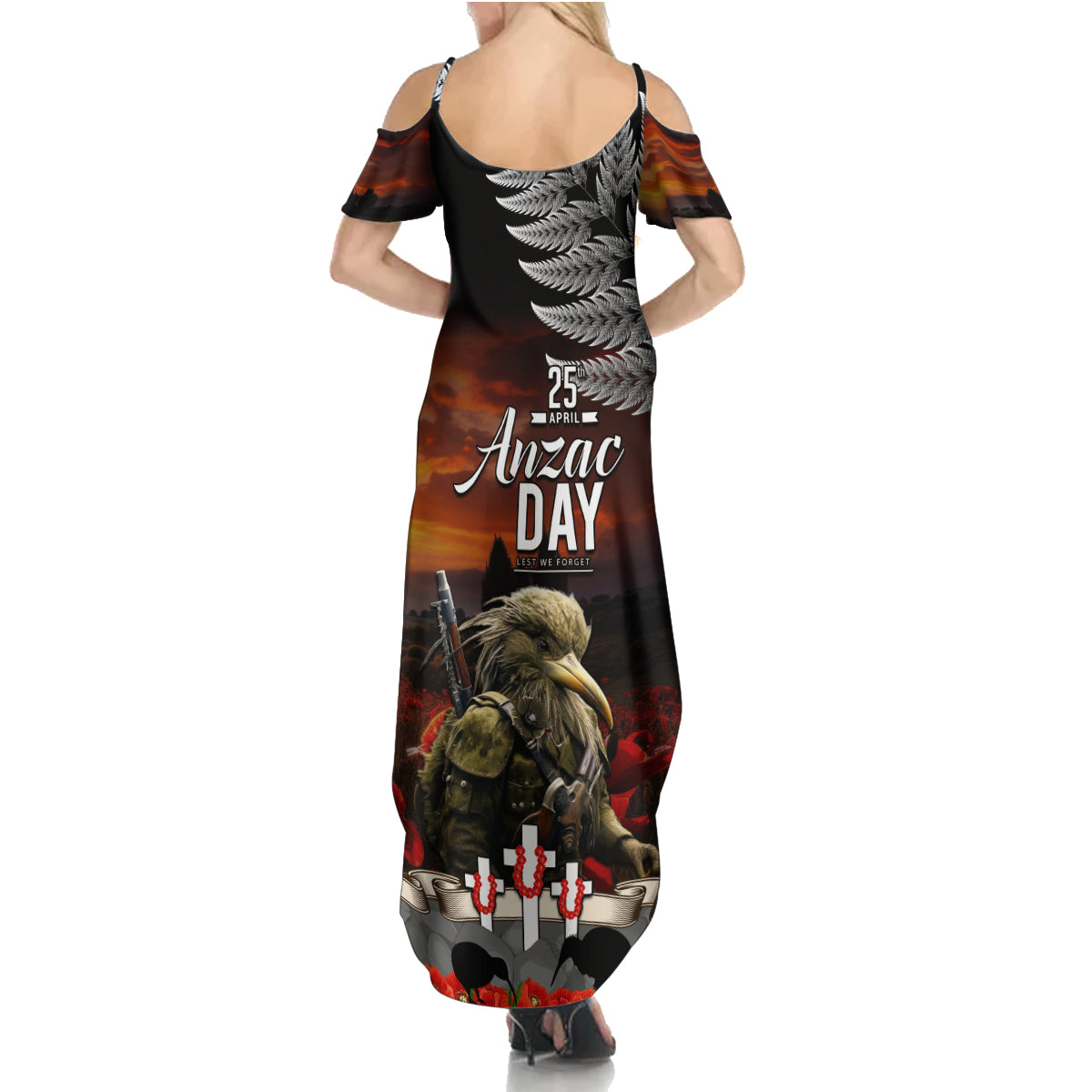 New Zealand ANZAC Day Summer Maxi Dress The Ode of Remembrance and Silver Fern