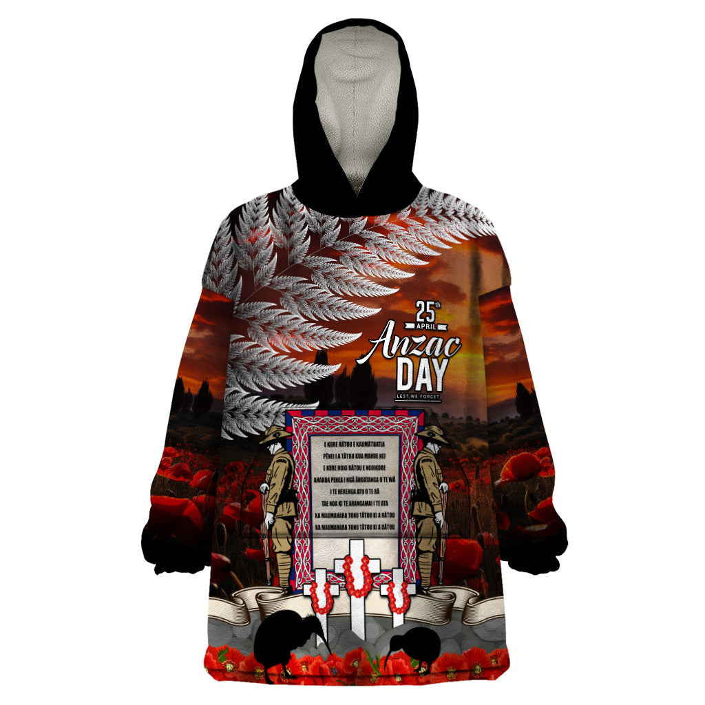 New Zealand ANZAC Day Wearable Blanket Hoodie The Ode of Remembrance and Silver Fern