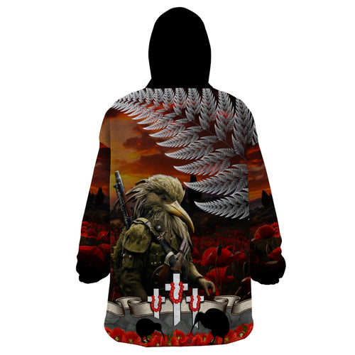 New Zealand ANZAC Day Wearable Blanket Hoodie The Ode of Remembrance and Silver Fern