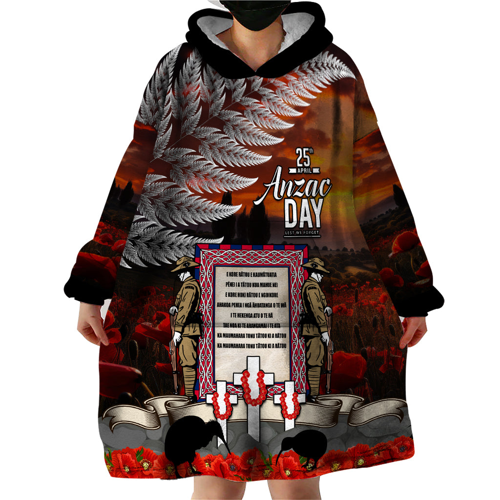 New Zealand ANZAC Day Wearable Blanket Hoodie The Ode of Remembrance and Silver Fern