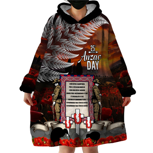 New Zealand ANZAC Day Wearable Blanket Hoodie The Ode of Remembrance and Silver Fern