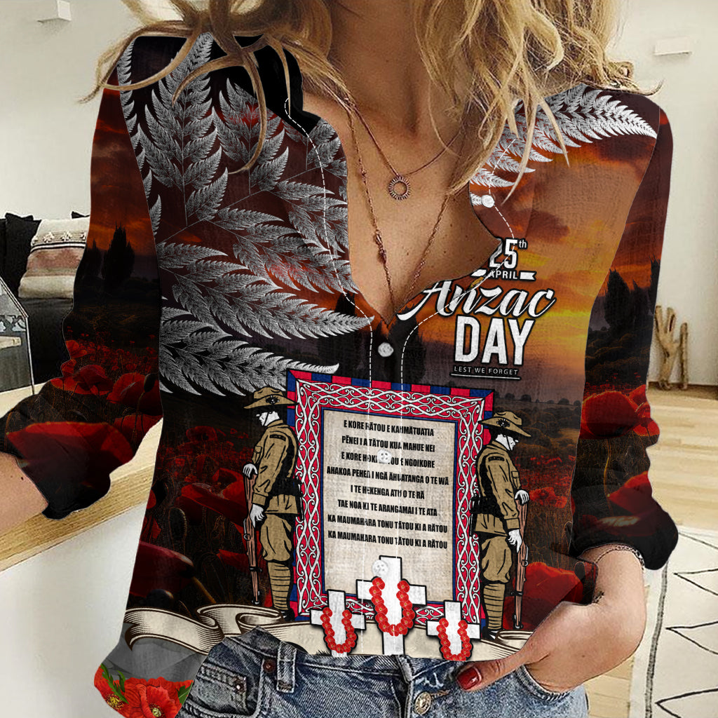 New Zealand ANZAC Day Women Casual Shirt The Ode of Remembrance and Silver Fern
