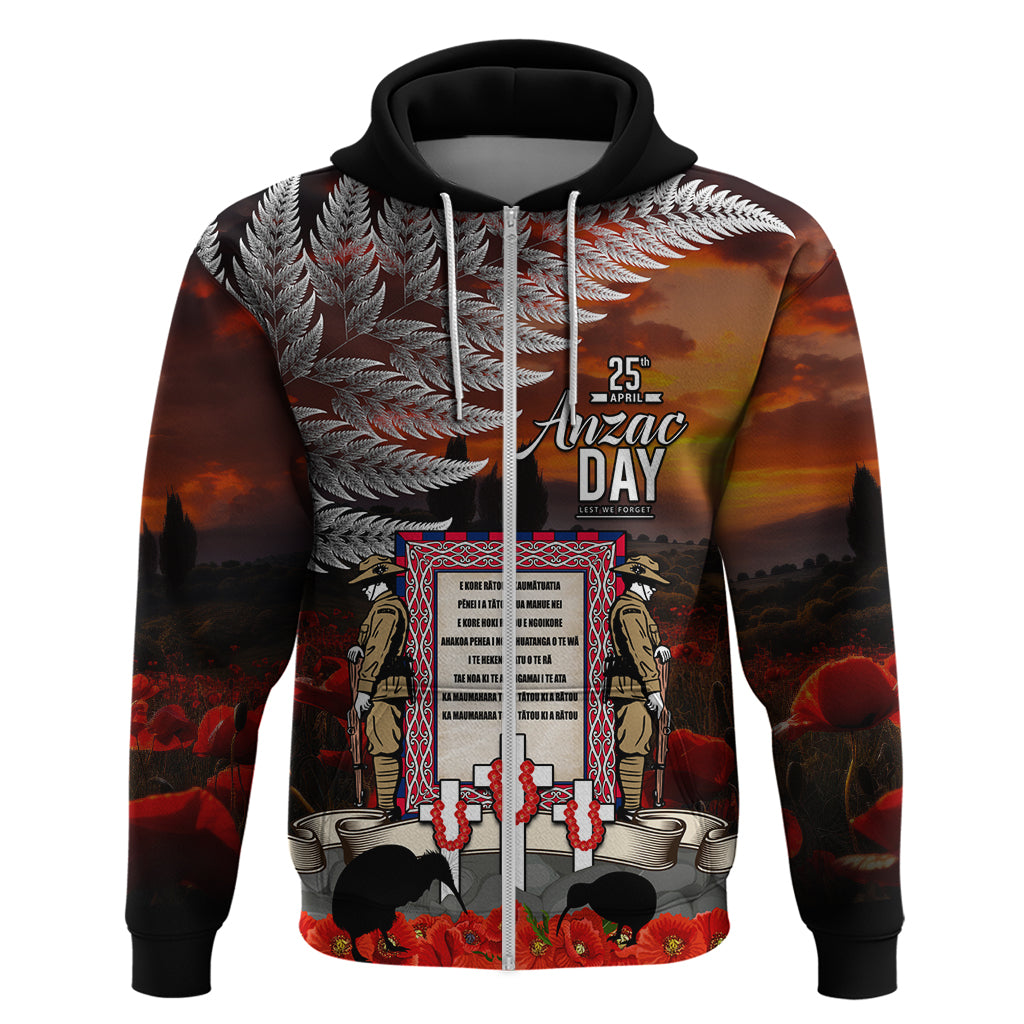 New Zealand ANZAC Day Zip Hoodie The Ode of Remembrance and Silver Fern