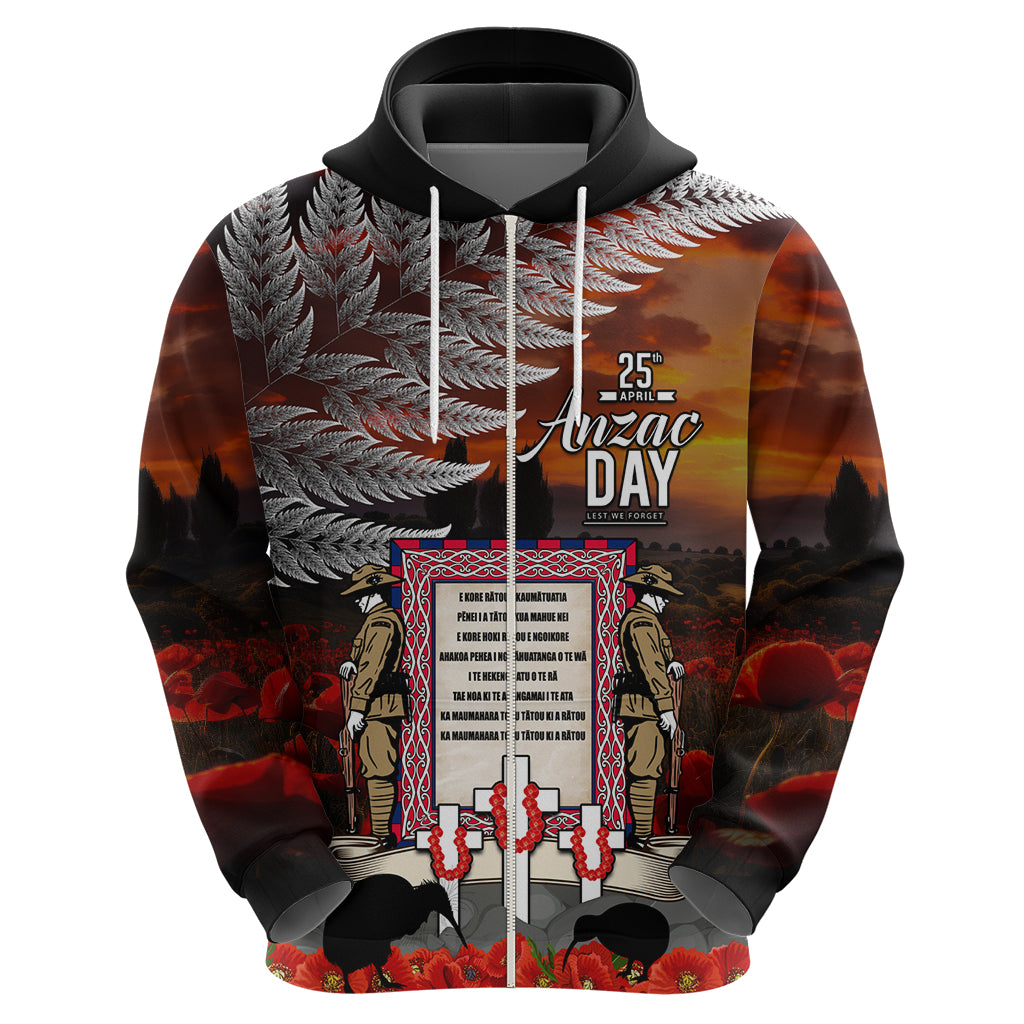New Zealand ANZAC Day Zip Hoodie The Ode of Remembrance and Silver Fern