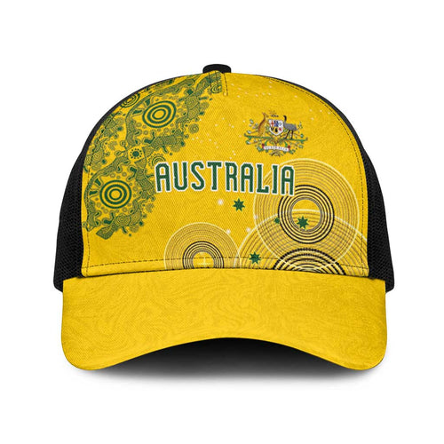 Australia National Football Baseball Net Cap Socceroos-Aboriginal Dot Art Heritage Graphic