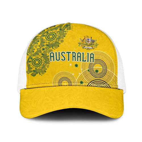 Australia National Football Baseball Net Cap Socceroos-Aboriginal Dot Art Heritage Graphic