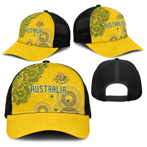 Australia National Football Baseball Net Cap Socceroos-Aboriginal Dot Art Heritage Graphic