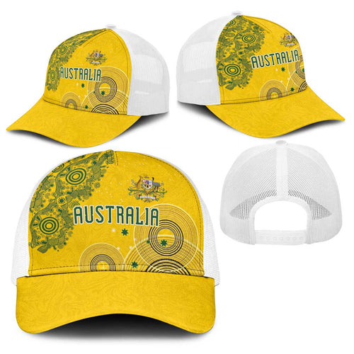 Australia National Football Baseball Net Cap Socceroos-Aboriginal Dot Art Heritage Graphic